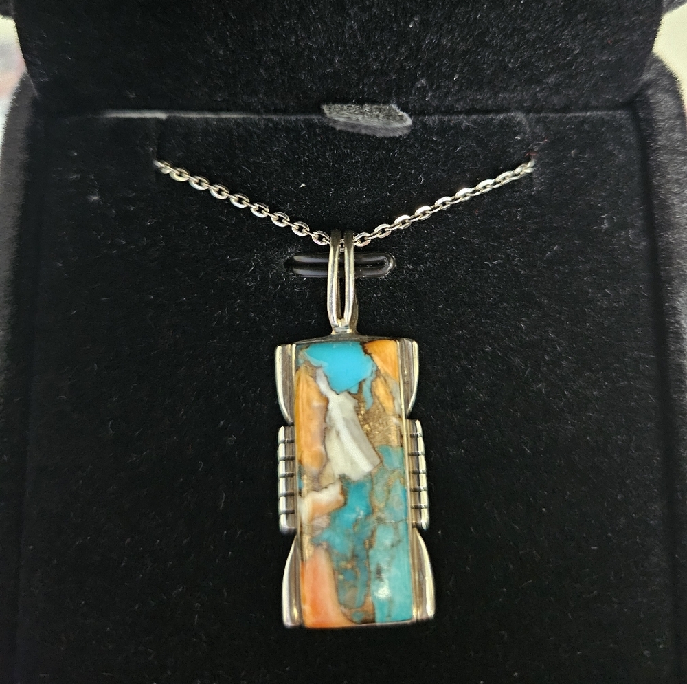 Copper Infused Turquoise and Silver Pendant Necklace